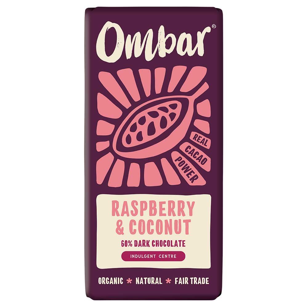 Organic Raspberry & Coconut Centres Chocolate - large Ombar 10x70g