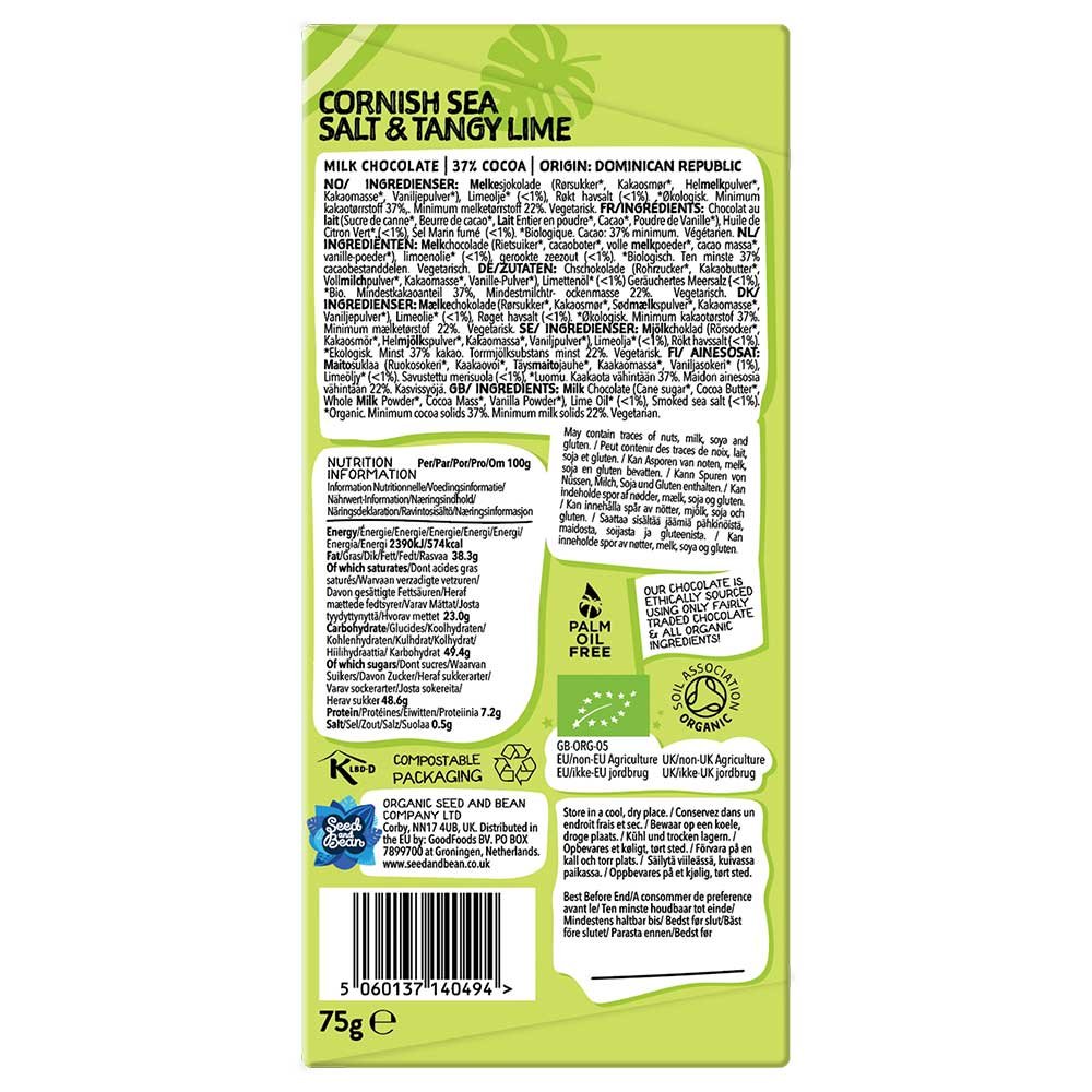 Organic Cornish Sea Salt & Tangy Lime Milk Chocolate Bar