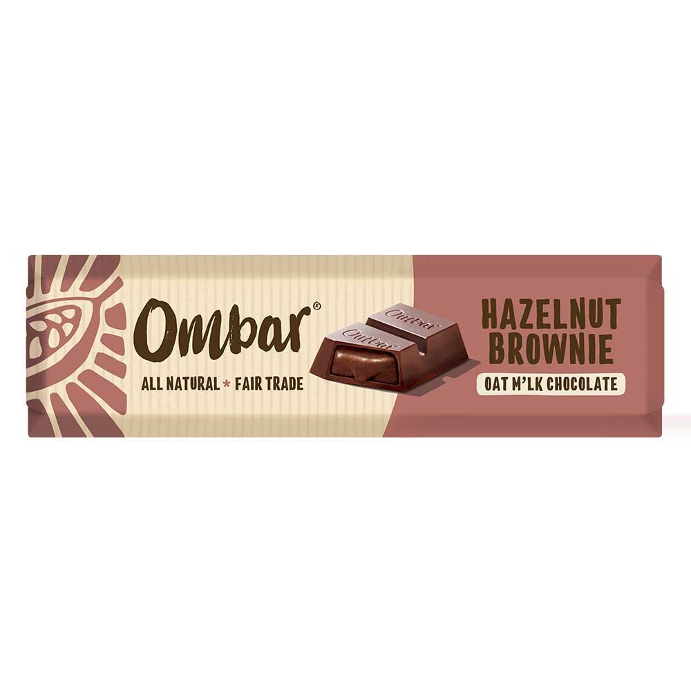Organic Oat M'lk Hazelnut Brownie - filled chocolate Ombar 15x42g Organic Oat M'lk Hazelnut Brownie - filled chocolate Ombar 15x42g