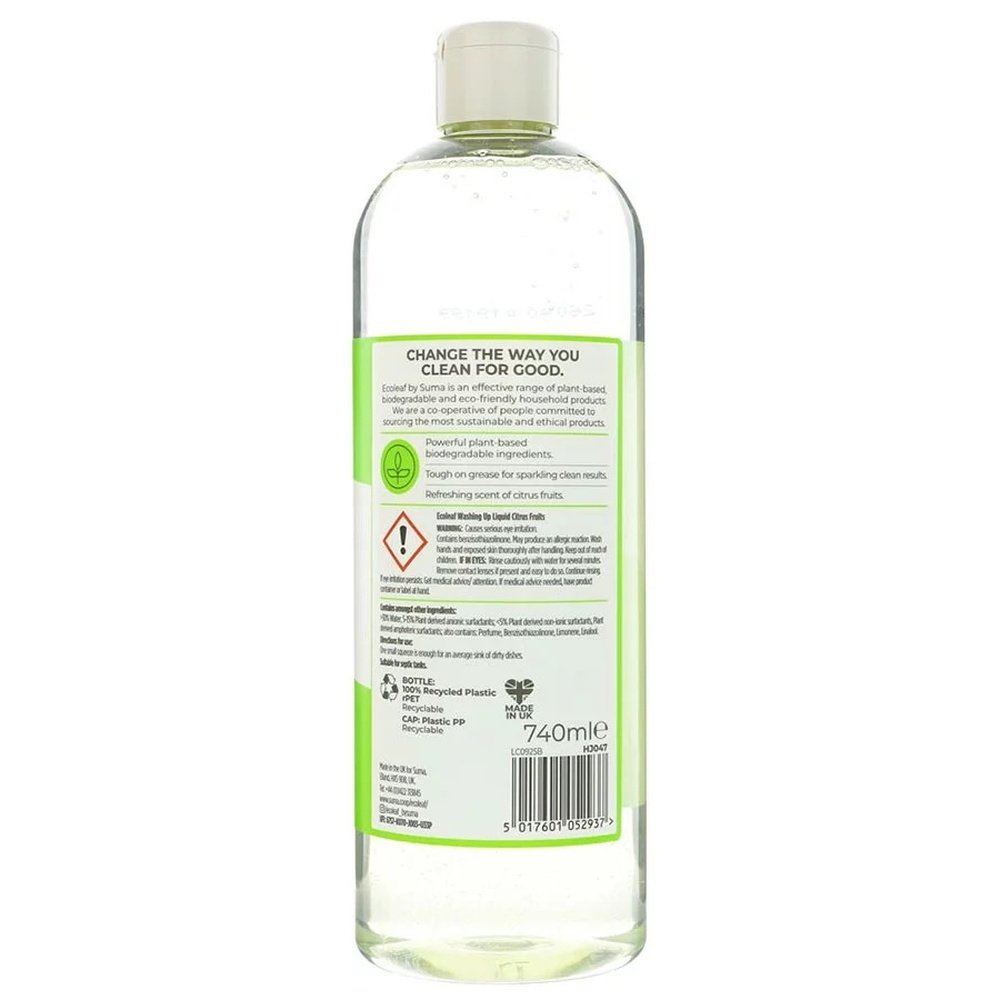 Washing Up Liquid - Citrus Fruit Ecoleaf 8x740ml Washing Up Liquid - Citrus Fruit Ecoleaf 8x740ml