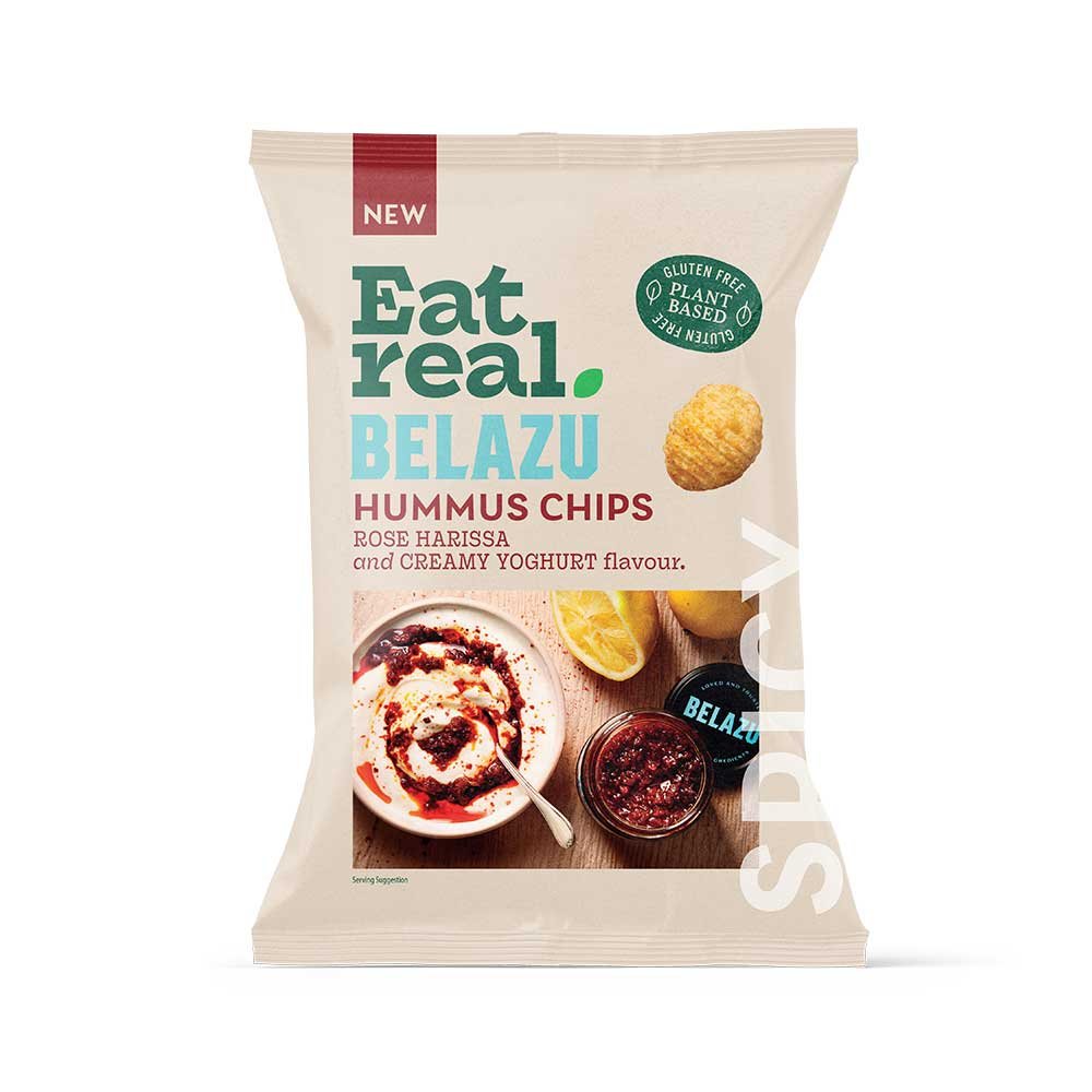 Belazu Rose Harissa & Yogurt Hummus Chips Eat Real 110g Belazu Rose Harissa & Yogurt Hummus Chips Eat Real 110g
