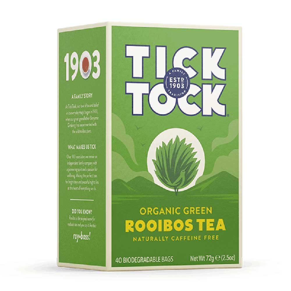 Organic Green Rooibos Tea Bags Tick Tock 40bgs Organic Green Rooibos Tea Bags Tick Tock 40bgs