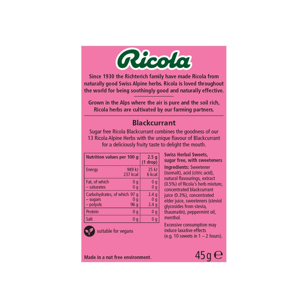 Blackcurrant with Stevia - box Ricola 45g