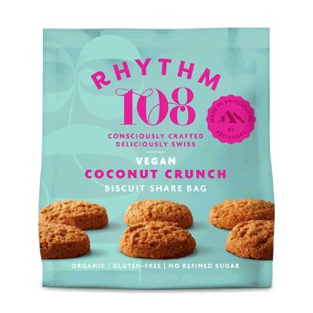 Organic Coconut Crunch Biscuit Share Bag Rhythm 108 135g Organic Coconut Crunch Biscuit Share Bag Rhythm 108 135g