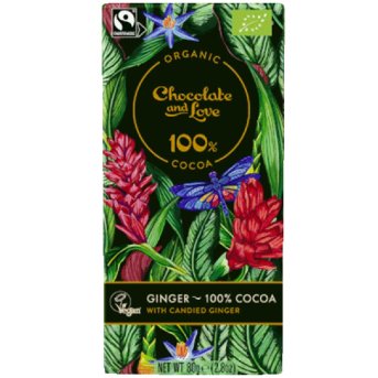 Organic Ginger - Extra Dark 100% Chocolate and Love 12x80g Organic Ginger - Extra Dark 100% Chocolate and Love 12x80g