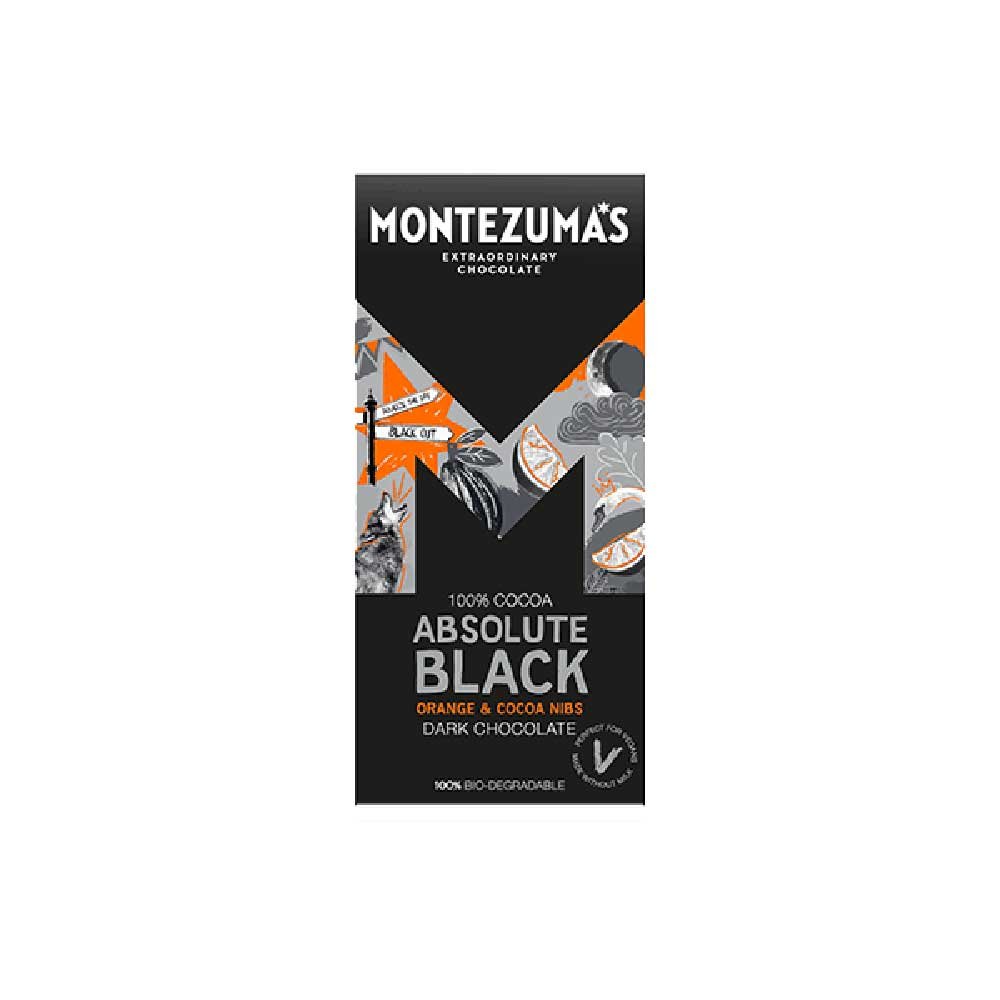 Absolute Black with Orange & Cocoa Nibs - 100% Montezuma 90g Absolute Black with Orange & Cocoa Nibs - 100% Montezuma 90g