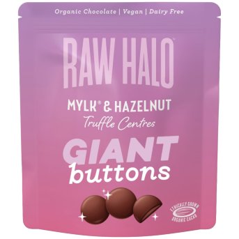 Organic Mylk & Hazelnut Giant Buttons Raw Halo 8x90g Organic Mylk & Hazelnut Giant Buttons Raw Halo 8x90g