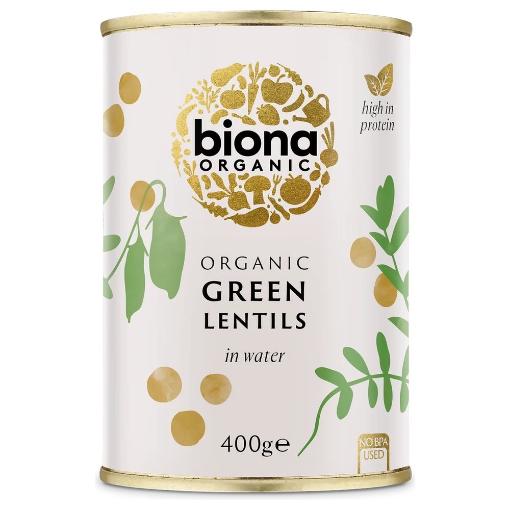 Organic Green Lentils in tins Biona 6x400g Organic Green Lentils in tins Biona 6x400g