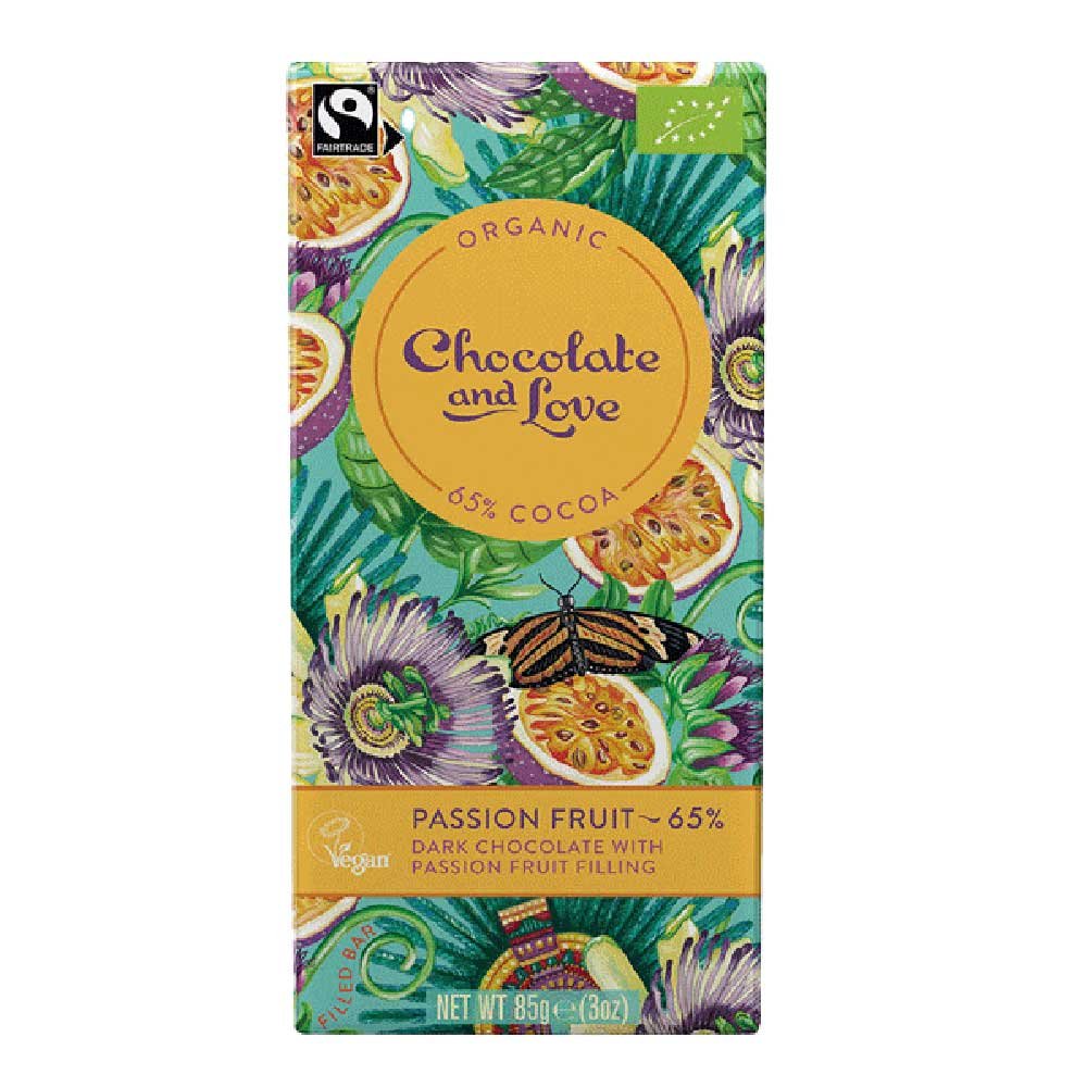 Organic Passion Fruit Filled Bar - Dark Choc 65% Chocolate a
