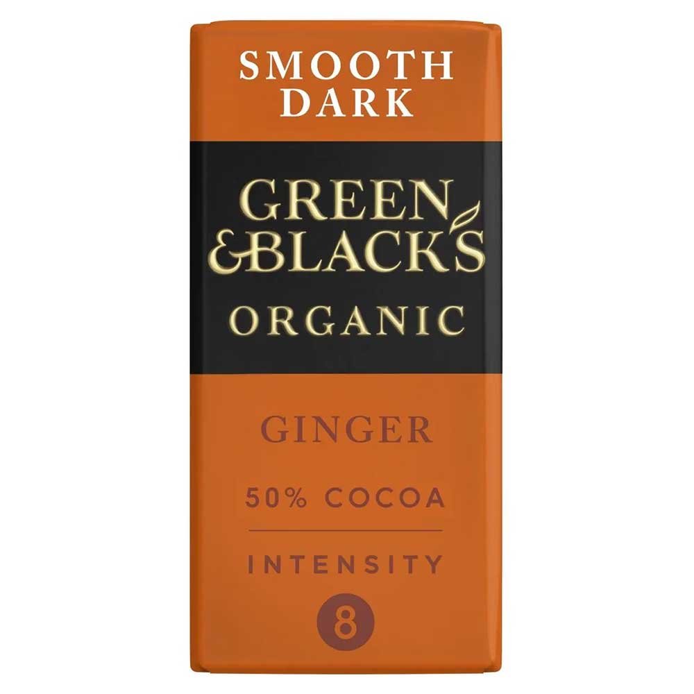 Organic Smooth Dark Ginger Chocolate Bar Green & Black 90g