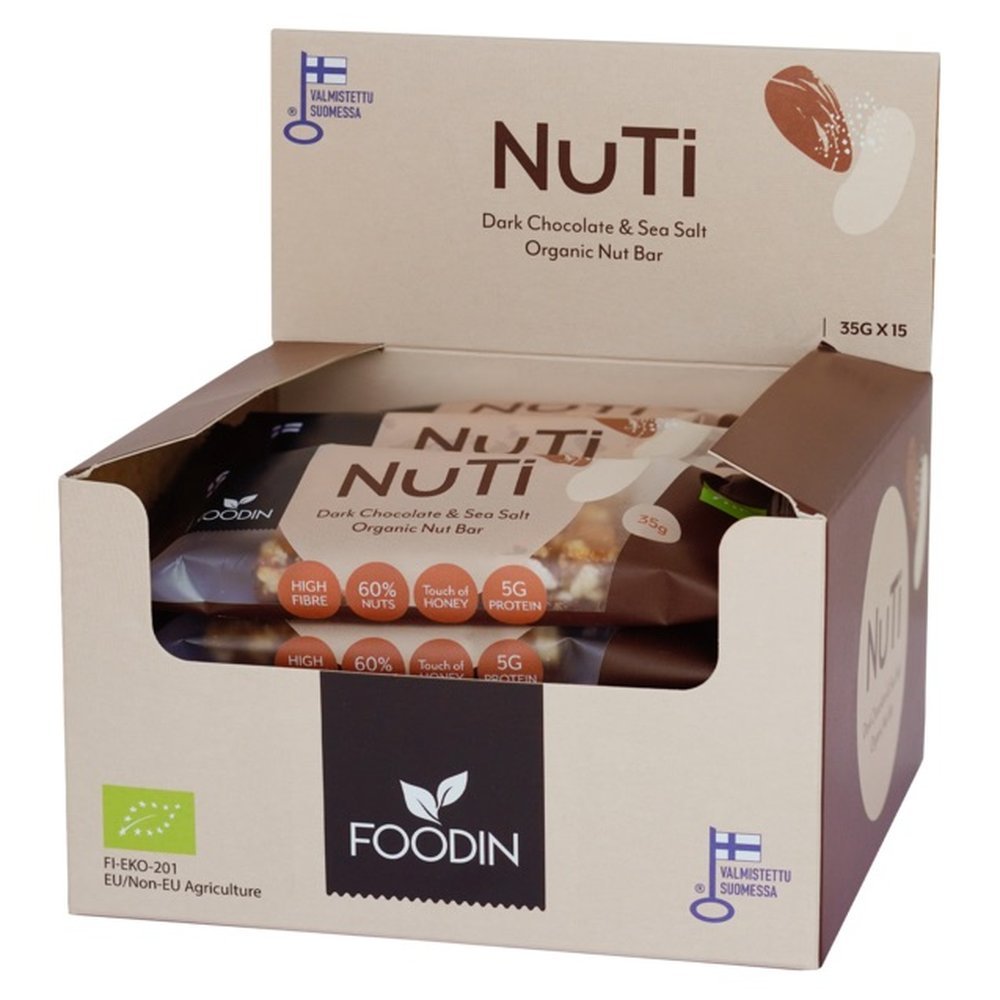 Organic NuTi Almond Dark Chocolate & Sea Salt Bar Foodin 15x35g Organic NuTi Almond Dark Chocolate & Sea Salt Bar Foodin 15x35g