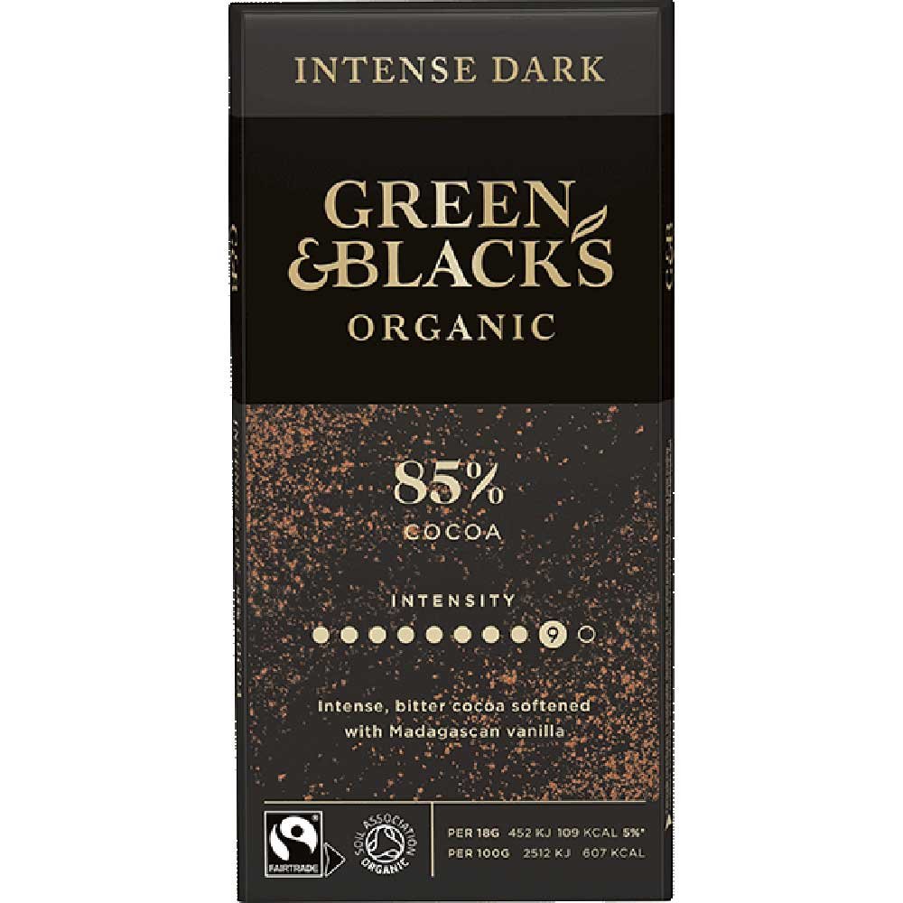 Organic 85% Dark Chocolate Bar Green & Black 90g Organic 85% Dark Chocolate Bar Green & Black 90g