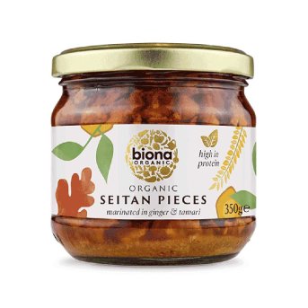 Organic Seitan Pieces in ginger & soya Sauce Biona 350g Organic Seitan Pieces in ginger & soya Sauce Biona 350g