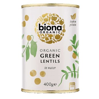 Organic Green Lentils in tins Biona 400g
