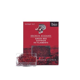 Organic Greek Red Saffron in filaments Krokos Kozanis 1g