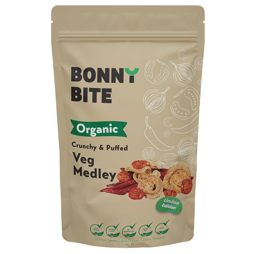 Organic Crunchy & Puffed Veg Medley Bonny Bite 18g Organic Crunchy & Puffed Veg Medley Bonny Bite 18g