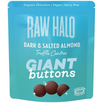 Organic Dark & Salted Almond Giant Buttons Raw Halo 8x90g Organic Dark & Salted Almond Giant Buttons Raw Halo 8x90g