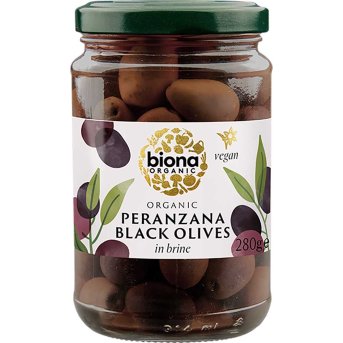 Organic Peranzana Black Olives in brine Biona 280g