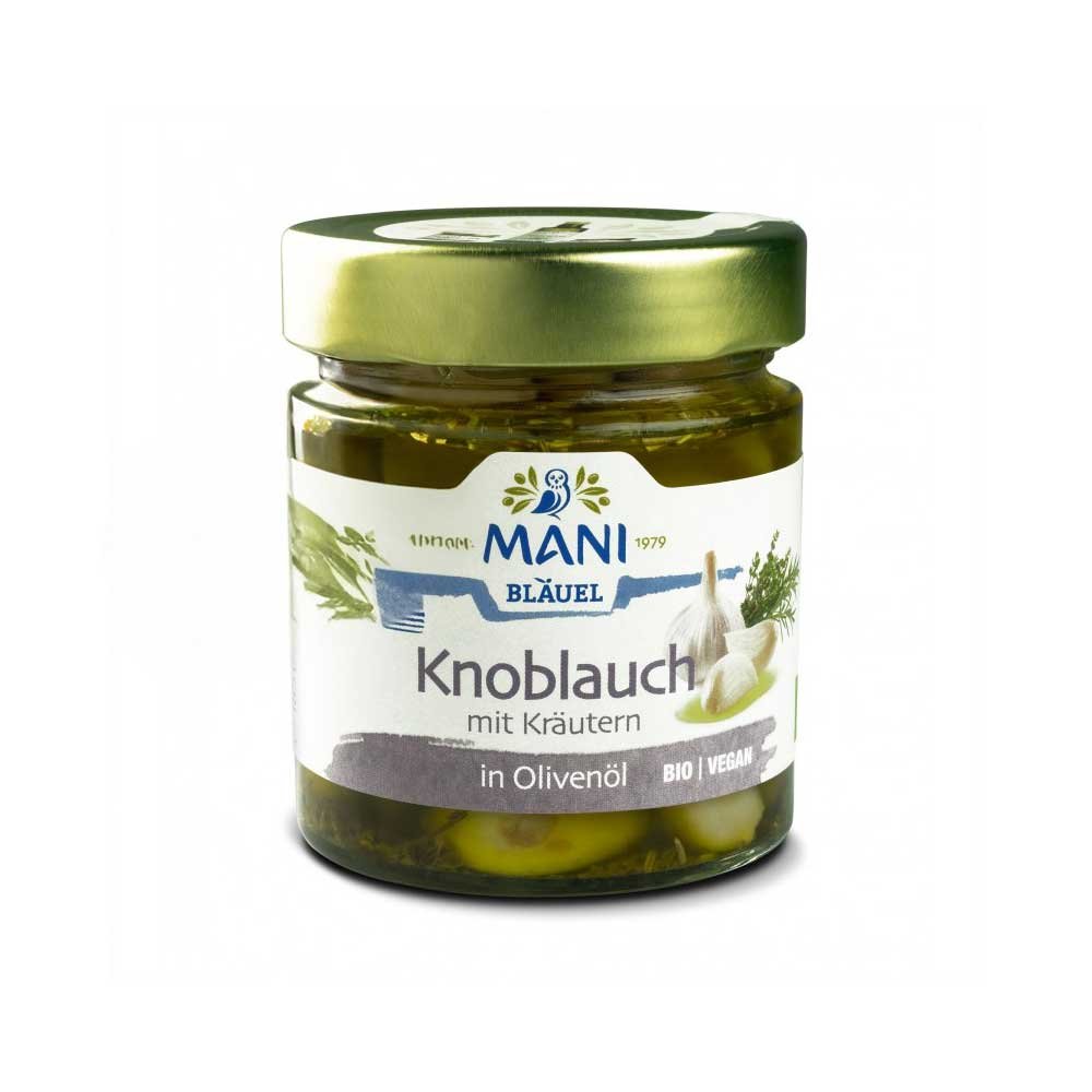 Organic Garlic with Herbs in e.v. olive oil Mani 190g Organic Garlic with Herbs in e.v. olive oil Mani 190g