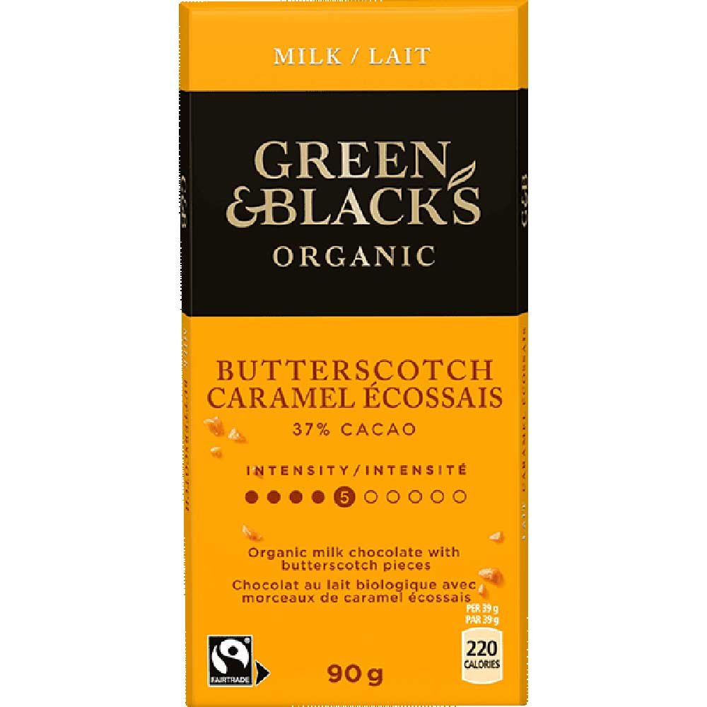 Organic Milk Chocolate with Butterscotch Bar Green & Black 9