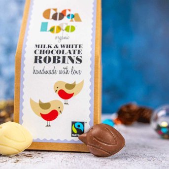 Organic Milk & White Chocolate Robins Cocoa Loco 6x100g