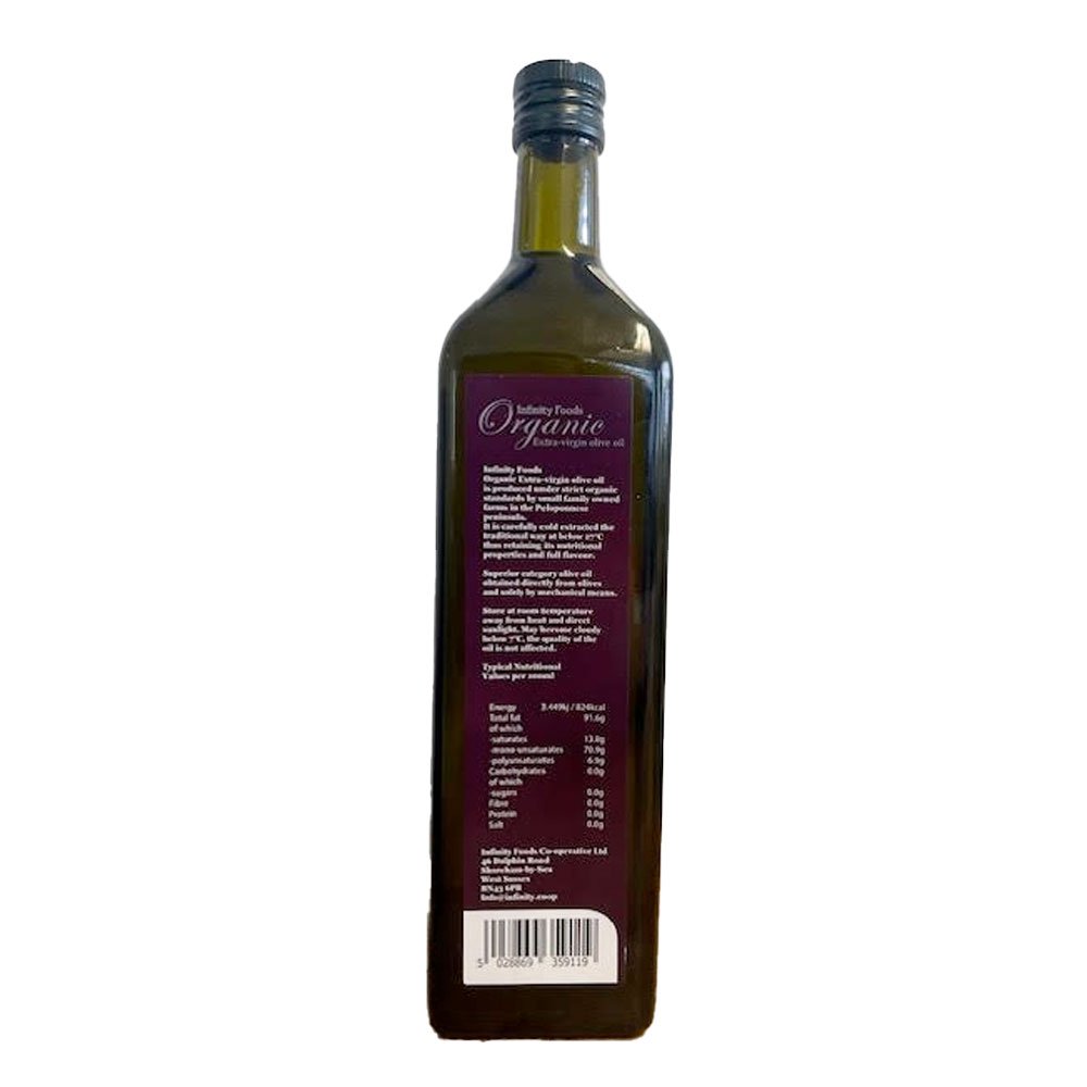 Organic Olive Oil - Extra Virgin - Greece - glass bottle Infinity Foods 1l