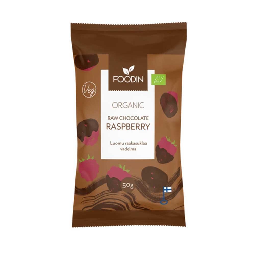 Organic Raw Chocolate Coated Raspberry Foodin 8x50g