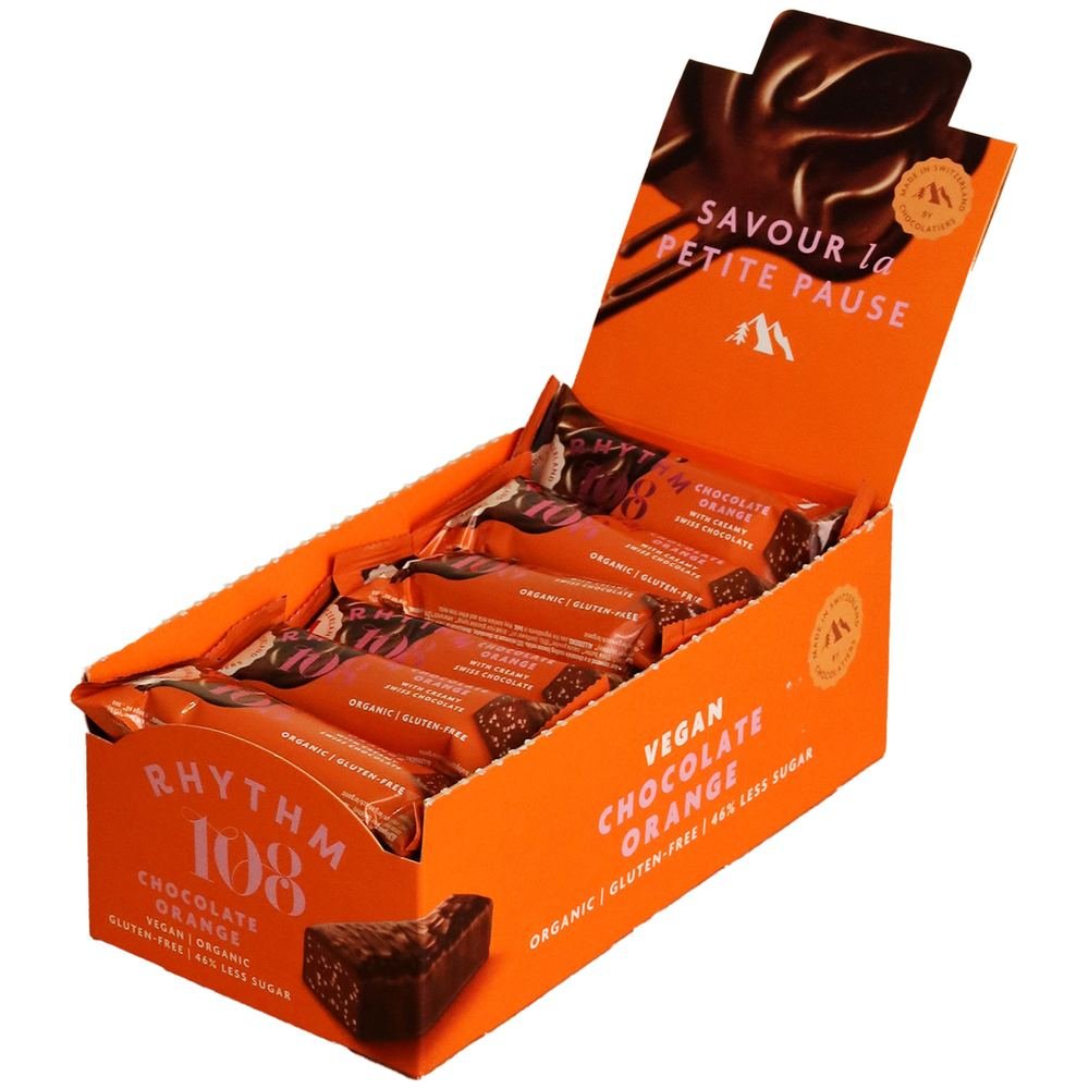 Organic Chocolate Orange Swiss Dark Chocolate Bar Rhythm 108 15x33g