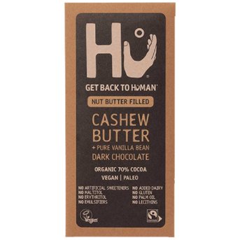 Organic Cashew Butter + Pure Vanilla Dark Choc Bar Hu 60g Organic Cashew Butter + Pure Vanilla Dark Choc Bar Hu 60g