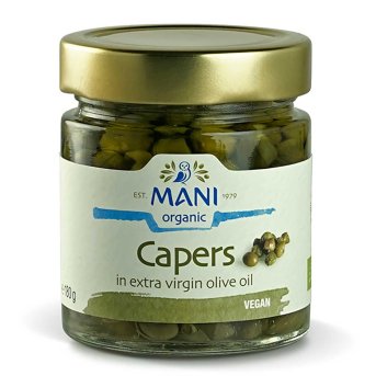Organic Capers in e.v. Olive Oil Mani 180g