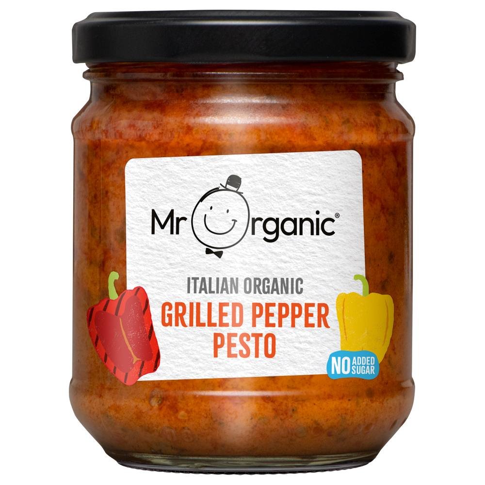 Organic Grilled Pepper Pesto - no added sugar Mr Organic 6x190g Organic Grilled Pepper Pesto - no added sugar Mr Organic 6x190g
