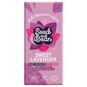 Organic Sweet Lavender Dark Chocolate Bar - 72% Seed & Bean 10x75g