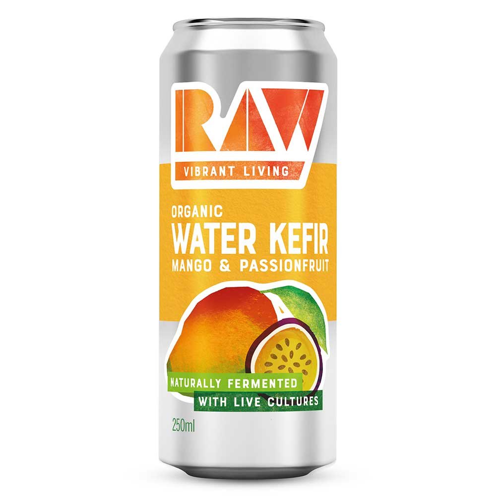 Organic Mango & Passionfruit Water Kefir Raw Vibrant Living 12x250ml Organic Mango & Passionfruit Water Kefir Raw Vibrant Living 12x250ml
