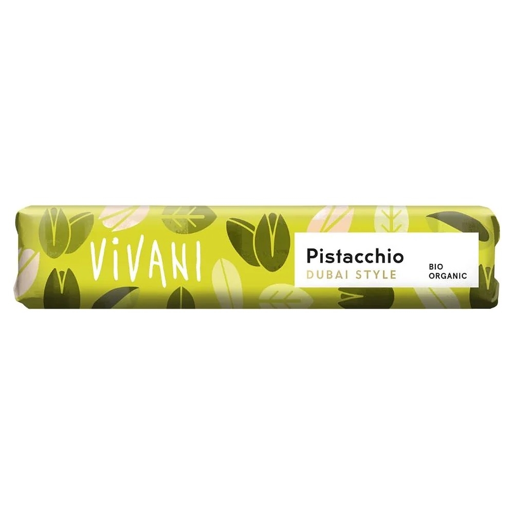 Organic Pistacchio Dubai Style Milk Chocolate Vivani 18x40g Organic Pistacchio Dubai Style Milk Chocolate Vivani 18x40g