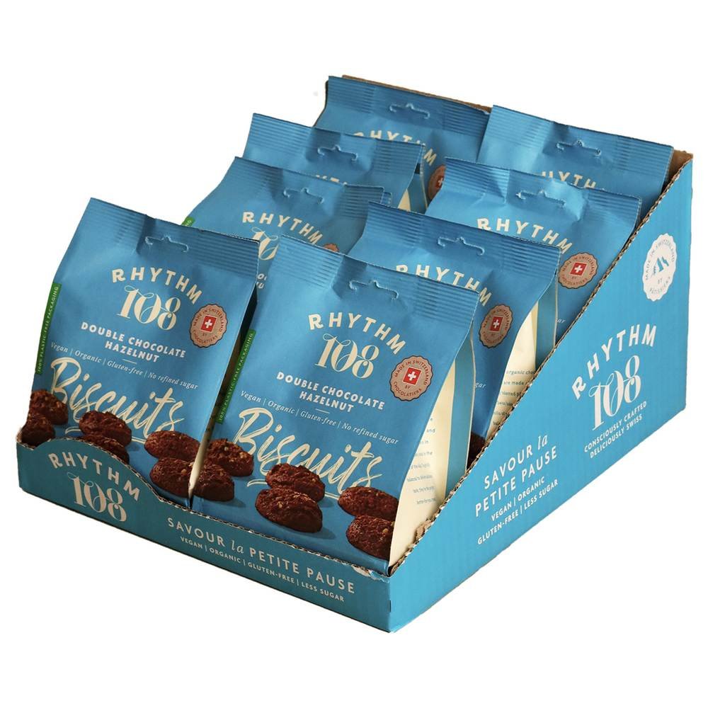 Organic Double Choco Hazelnut Biscuit Share Bag Rhythm 108 8x135g Organic Double Choco Hazelnut Biscuit Share Bag Rhythm 108 8x135g