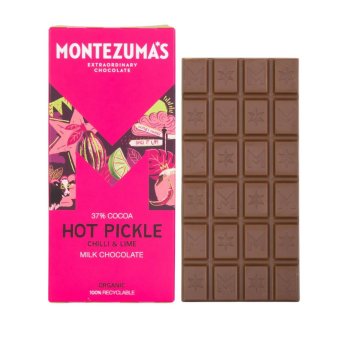 Organic Hot Pickle - Milk Chocolate Chilli & Lime Montezuma 12x90g Organic Hot Pickle - Milk Chocolate Chilli & Lime Montezuma 12x90g