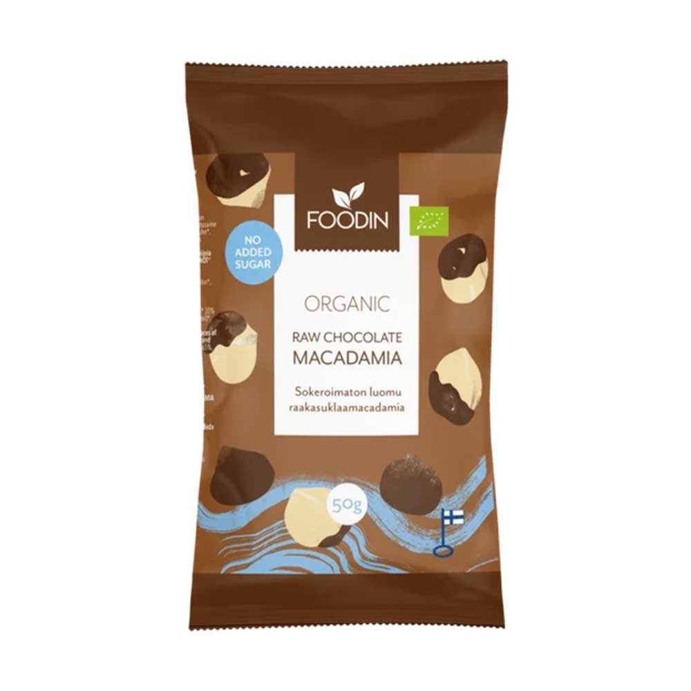 Organic Raw Chocolate No Added Sugar Macadamia Foodin 8x50g