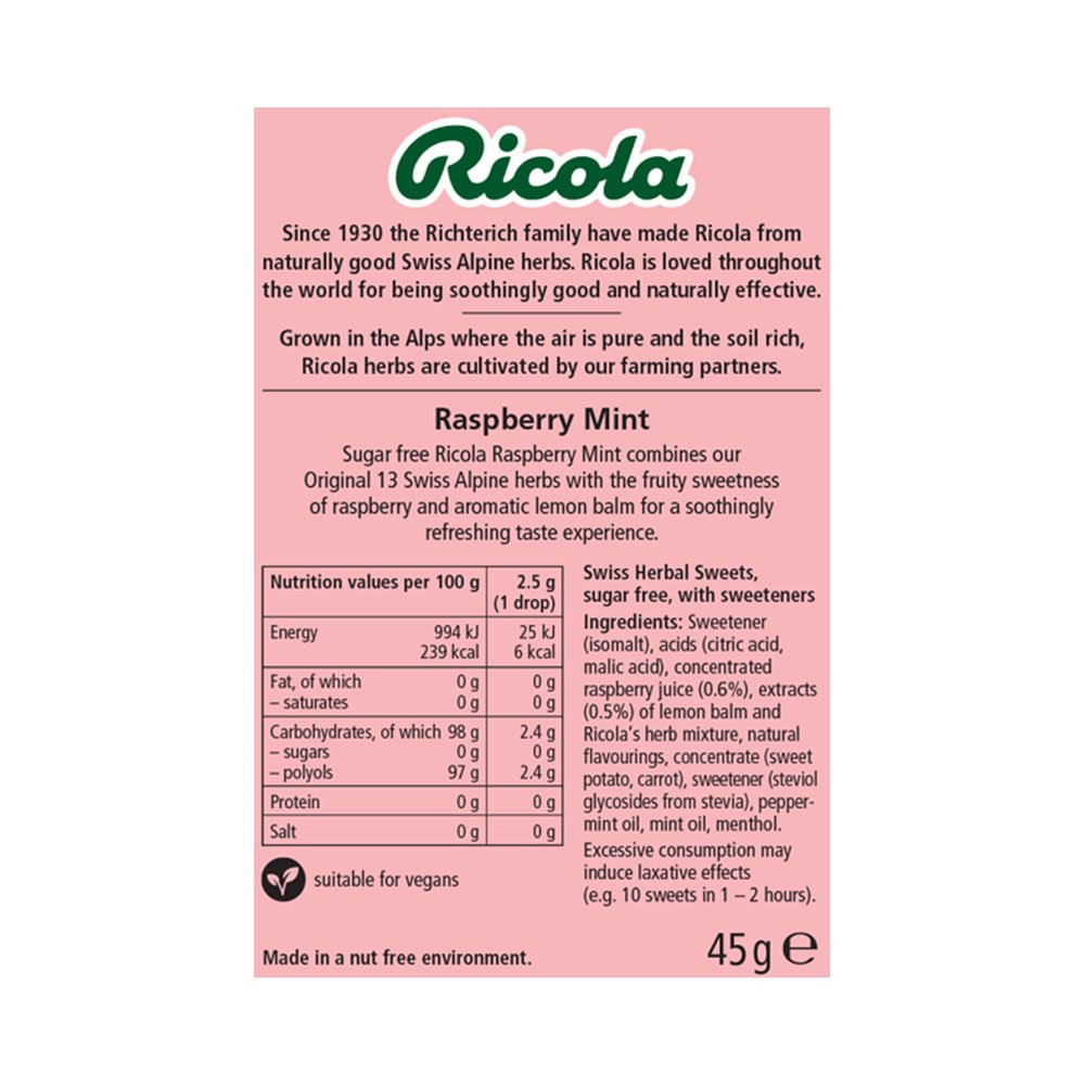 Raspberry Mint with Stevia - box Ricola 45g Raspberry Mint with Stevia - box Ricola 45g