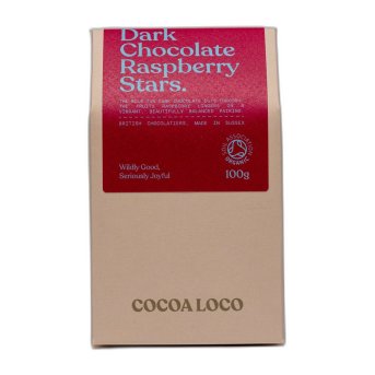 Organic Dark Choc & Raspberry Stars - Vegan Cocoa Loco 6x100g