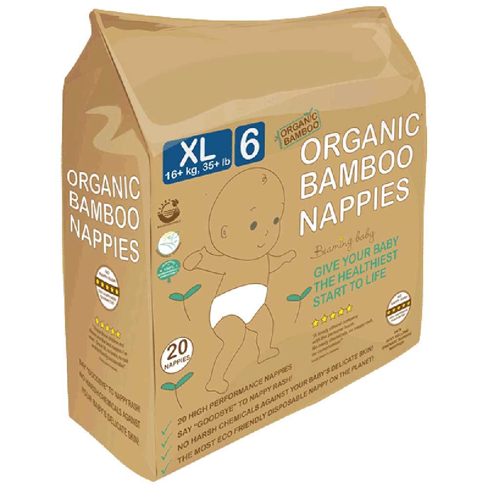 Organic 6 - XL Bamboo Nappies (16+kg) Beaming Baby 20pack Organic 6 - XL Bamboo Nappies (16+kg) Beaming Baby 20pack