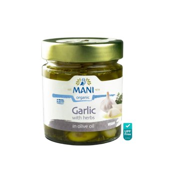 Organic Garlic with herbs in e.v. olive oil Mani 6x190g Organic Garlic with herbs in e.v. olive oil Mani 6x190g