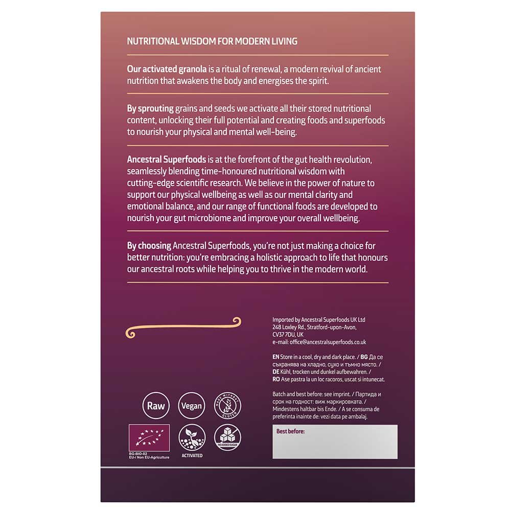 Organic Activated Granola Carob & Dried Fig Ancestral Superfoods 6x250g Organic Activated Granola Carob & Dried Fig Ancestral Superfoods 6x250g