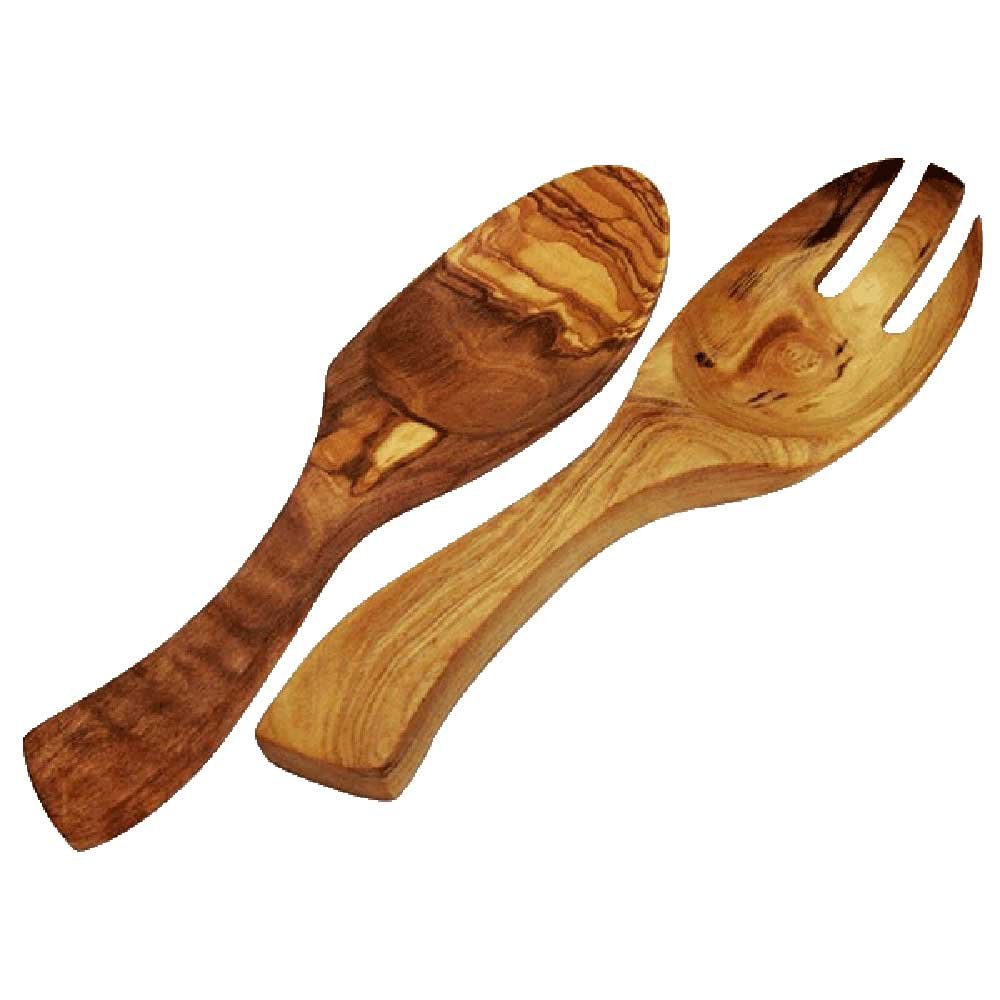 Olive Wood Salad Fork & Spoon Server Set - 23cm Soumi 1pack