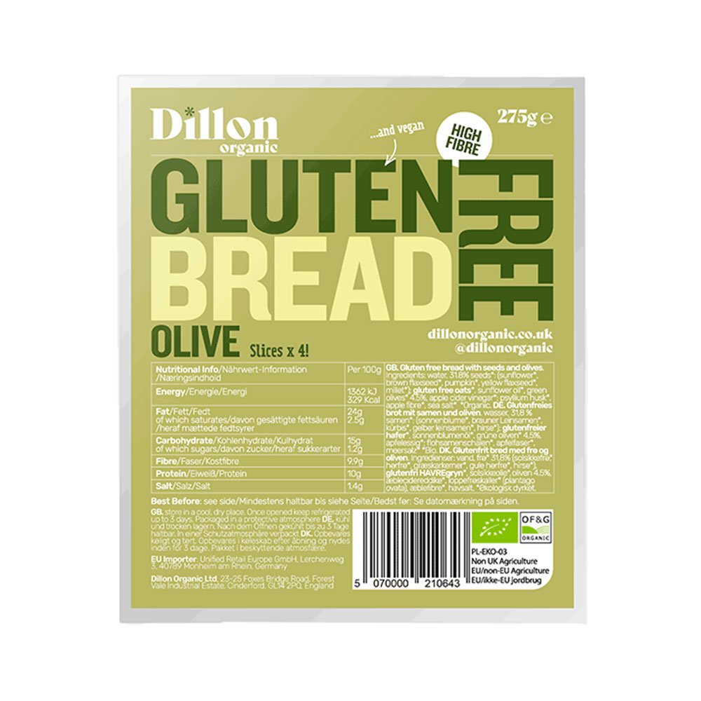 Organic Olive Gluten Free Bread Dillon 275g