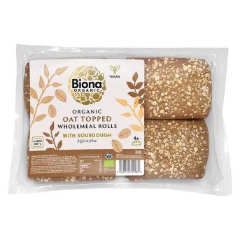 Organic Oat Topped Wholemeal Sourdough Rolls Biona 300g Organic Oat Topped Wholemeal Sourdough Rolls Biona 300g