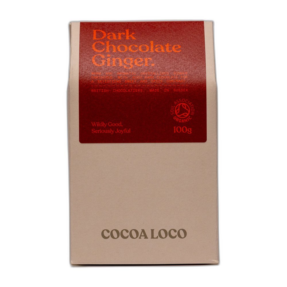 Organic 73% Dark Chocolate Covered Ginger Cocoa Loco 6x100g Organic 73% Dark Chocolate Covered Ginger Cocoa Loco 6x100g