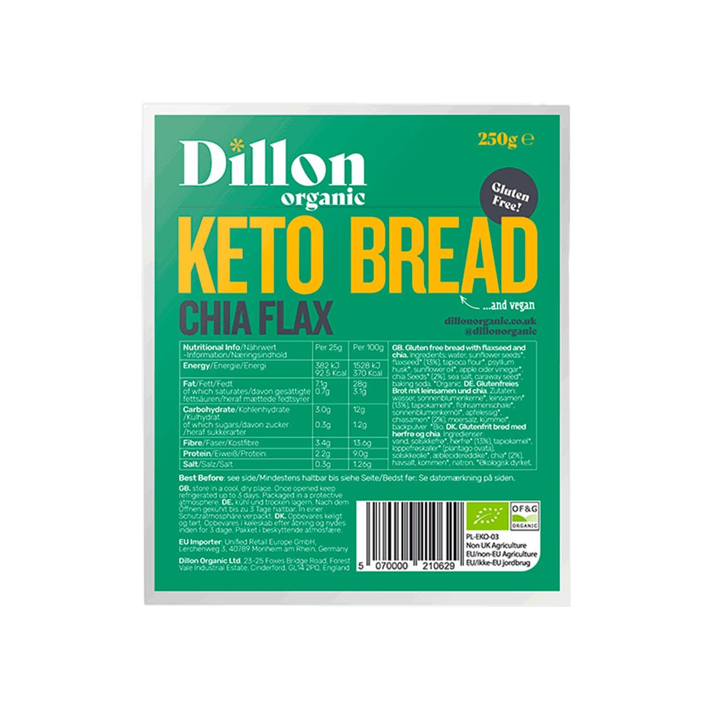 Organic Keto Bread Chia Flax Dillon 250g Organic Keto Bread Chia Flax Dillon 250g