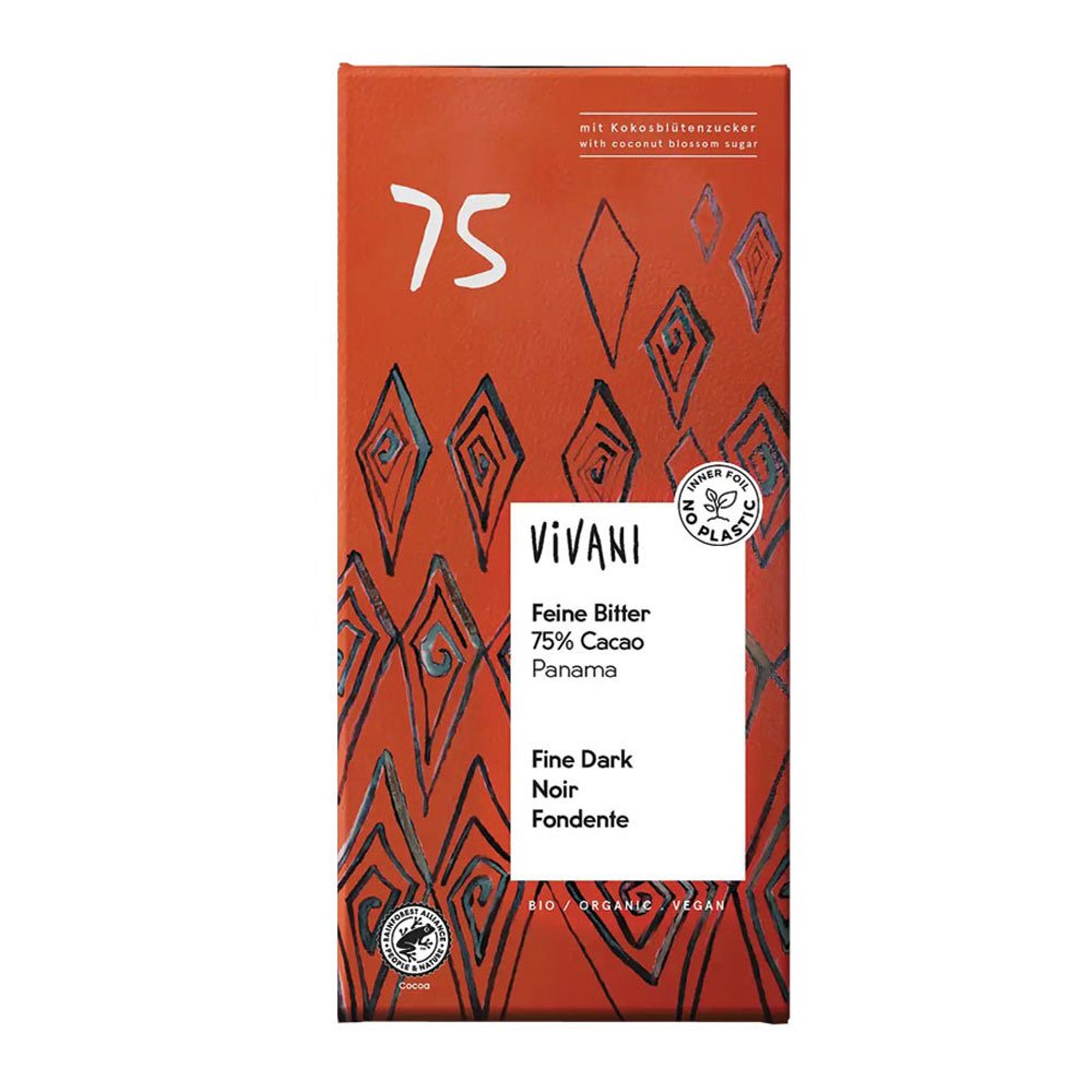 Organic Fine Dark 75% cocoa with coconut blossom sugar Vivani 80g