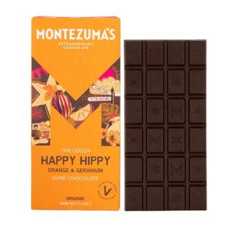 Organic Happy Hippy - Dark Chocolate Orange & Geranium Montezuma 12x90g Organic Happy Hippy - Dark Chocolate Orange & Geranium Montezuma 12x90g