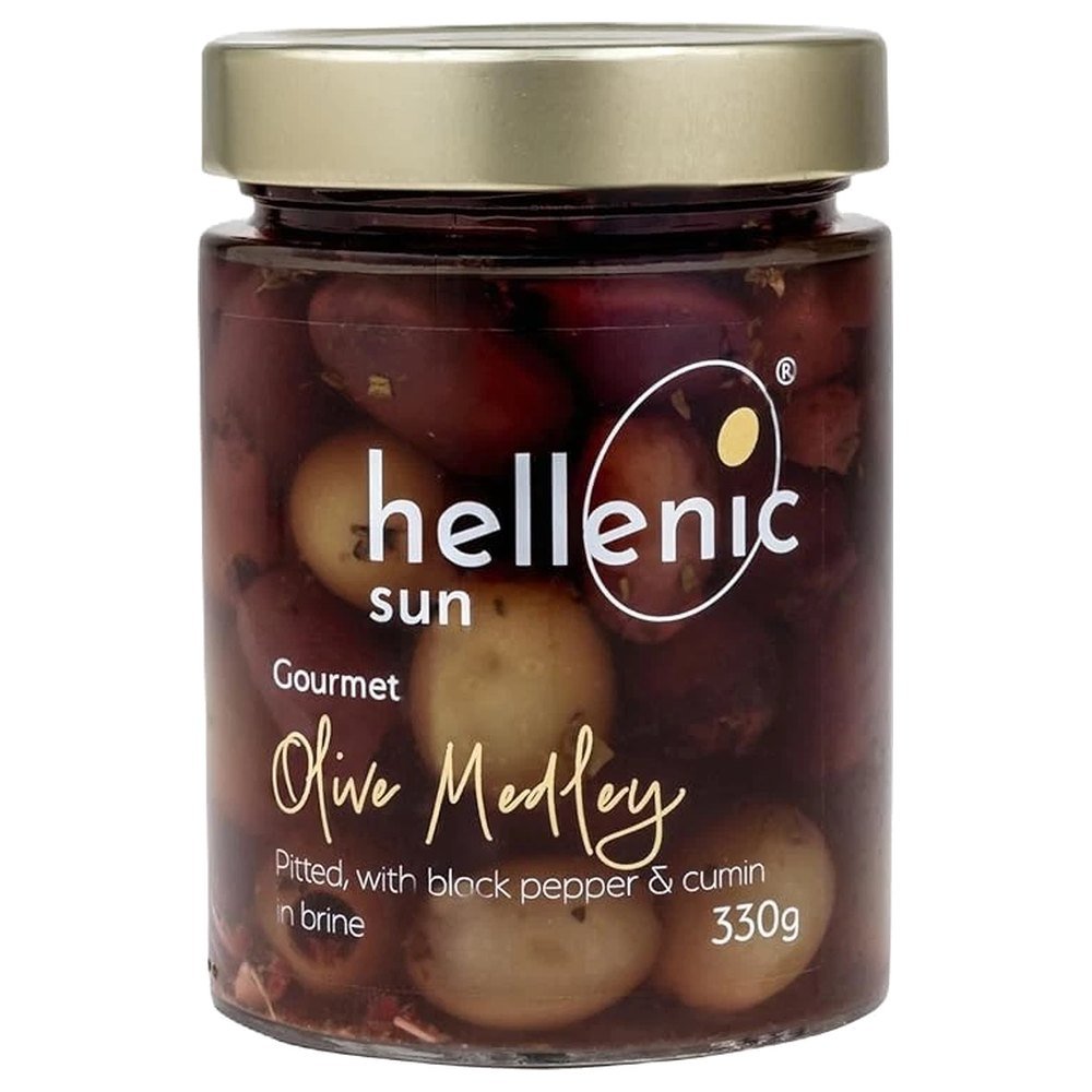 Olive Medley Black Pepper & Cumin - pitted in brine Hellenic Sun 6x330g